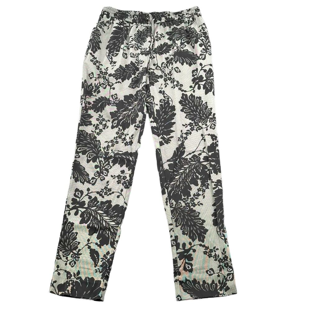 Diane von Furstenberg Pants Womens 6 Black Gray Benett Slim Silk Floral Feminine